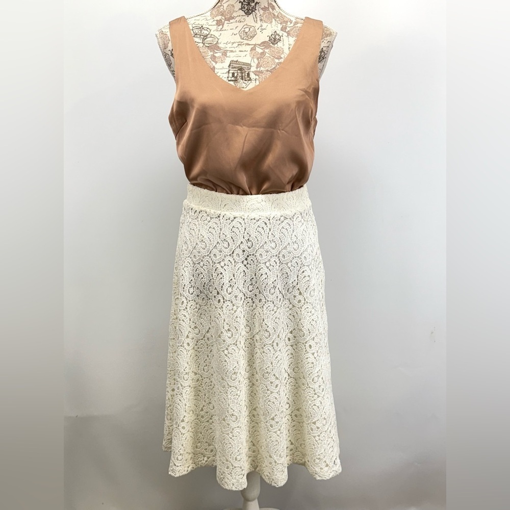 MASSIMO DUTTI Winter white Lace A-Line Skirt size 8 - Picture 4 of 15
